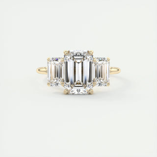 Bague de fiançailles en diamants à trois pierres et moissanite taille émeraude de 1,91 ct 