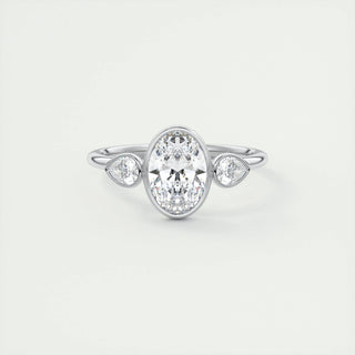 Bague de fiançailles à trois pierres et diamants en moissanite à taille ovale de 1,91 ct 