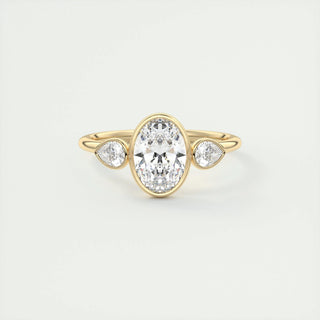 Bague de fiançailles à trois pierres et diamants en moissanite à taille ovale de 1,91 ct 