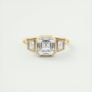 Bague de fiançailles en diamants Asscher à trois pierres et moissanite sertis cathédrale de 2,0 ct