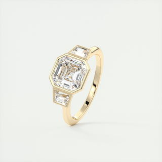 Bague de fiançailles en diamants Asscher à trois pierres et moissanite sertis cathédrale de 2,0 ct