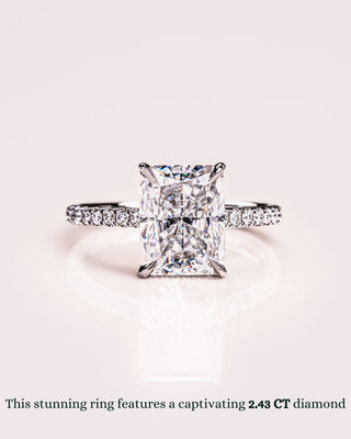 1.50 - 3.0 CT Radiant  CVD Diamond Hidden Halo Pave Setting Engagement Ring