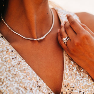 Gorgeous Round Moissanite Rivera Choker Necklace in Solid Gold