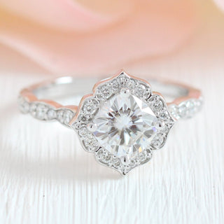 0.75 CT Cushion Cut Moissanite Halo Bridal Engagement Ring Set