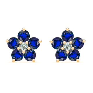 1.46CT Round Sapphire Diamond September Birthstone Studs