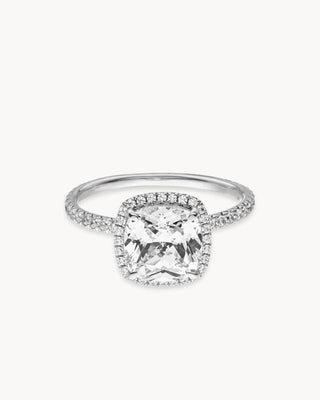 Bague de fiançailles avec halo de diamants CVD taille coussin de 1,0 à 3,0 ct serti pavé