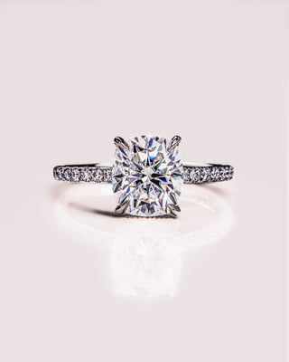 0.96-3.0 CT Cushion  CVD Diamond Hidden Halo Pave Setting Engagement Ring