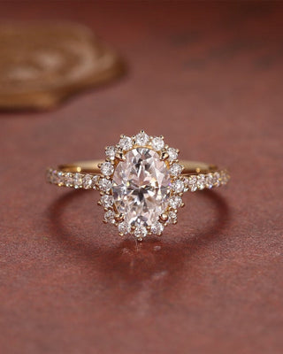 2.0 - 4.50 CT Oval  CVD Diamond Halo pave Setting Engagement Ring