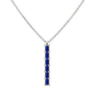 0.13CT Baguette Sapphire Diamond September Birthstone Necklace