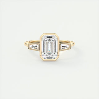 Bague de fiançailles à trois pierres taille émeraude et moissanite sertie de diamants 2,0 ct