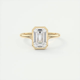 2.15CT Emerald Cut Diamond  Moissanite Bezel Solitaire Engagement Ring - ELITE CARAT