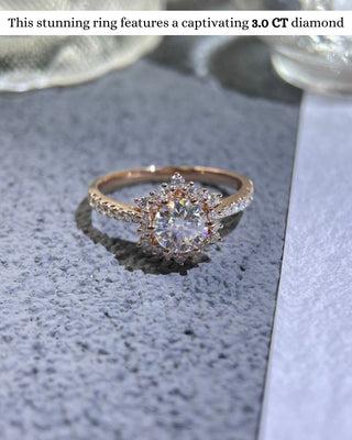 Bague de fiançailles avec halo de diamants ronds CVD de 1,0 à 3,0 ct serti pavé