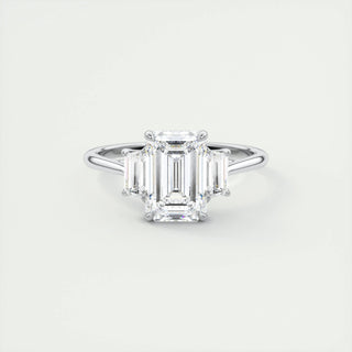 1.91 CT Emerald Cut Three Stone Moissanite Engagement Ring