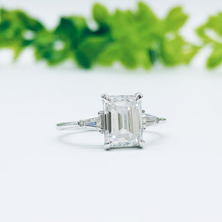 1.9 CT Emerald Cut Three Stone Moissanite Engagement Ring