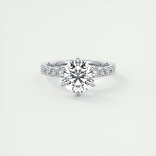 2CT Round Moissanite Diamond  Pave Engagement Ring In 18K White Gold