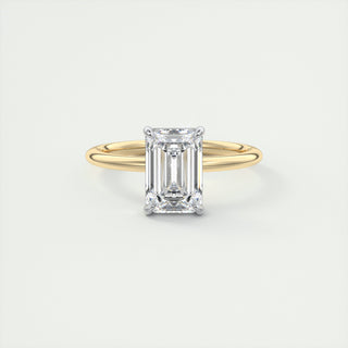 2CT Emerald Cut Moissanite Solitaire Diamond Four Prong Engagement Ring With Two Tone