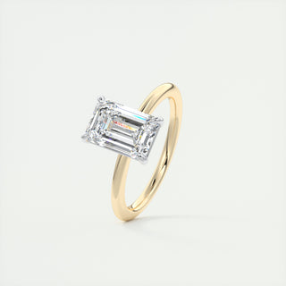 2CT Emerald Cut Moissanite Solitaire Diamond Four Prong Engagement Ring With Two Tone