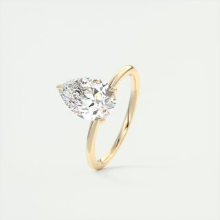 2CT Pear Three Prong Moissanite Diamond Solitaire Engagement Ring In 18K Yellow Gold