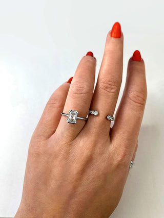 Bague de fiançailles avec solitaire en diamant émeraude de 1,0 à 3,0 ct