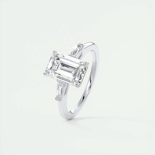 1.91 CT Emerald Cut Three Stone Moissanite Engagement Ring