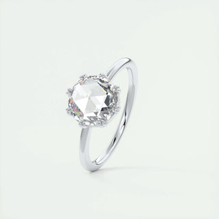 1.47 CT Rose Cut Round Shaped Moissanite Solitaire Engagement Ring