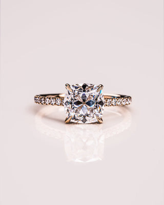 1.74-3.74 CT Cushion  CVD Diamond Hidden Halo Pave Setting Engagement Ring