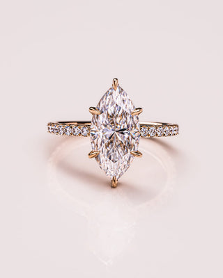 Bague de fiançailles avec diamants Marquise CVD de 1,09 à 3,09 ct sertis pavé de halo caché