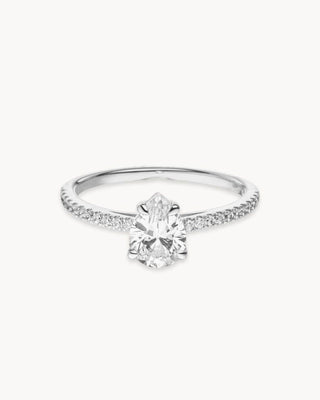 1.0 -3.0 CT Pear Shape CVD Diamond Pave Setting Engagement Ring