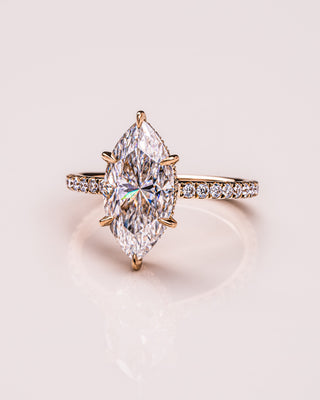 1.0- 3.98 CT Marquise CVD Diamond Hidden Halo Pave Setting Engagement Ring