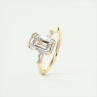 2.15CT 3 Stone Emerald Cut Moissanite Bezel Solitaire Engagement Ring - ELITE CARAT