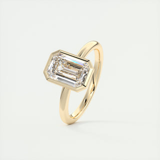 2CT Bezel Set Emerald Cut Moissanite Diamond Solitaire Engagement Ring