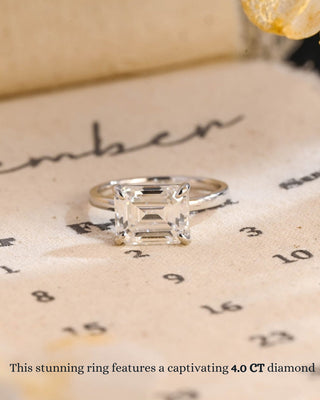 Bague de fiançailles solitaire avec diamant CVD et émeraude de 2,0 à 4,0 ct