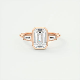 2.30 CT Emerald Cut Bezel 3 Stone Moissanite Engagement Ring