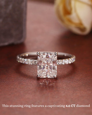 2.0 - 4.50 CT Radiant CVD Diamond Pave Setting Engagement Ring