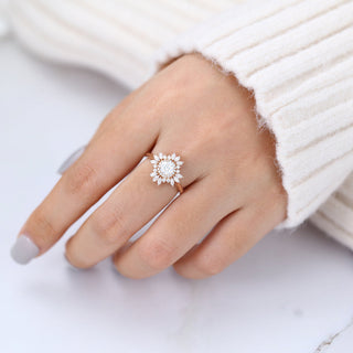 Bague de fiançailles halo en moissanite de forme ronde de 0,41 ct