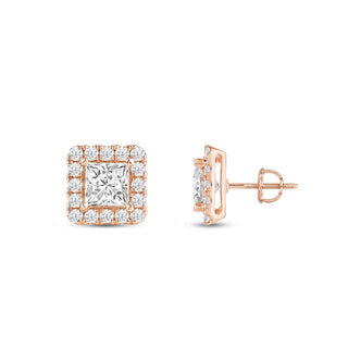 Princess Cut Moissanite Diamond Halo Stud Earrings for Her