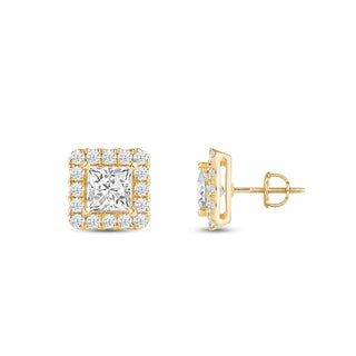 Princess Cut Moissanite Diamond Halo Stud Earrings for Her