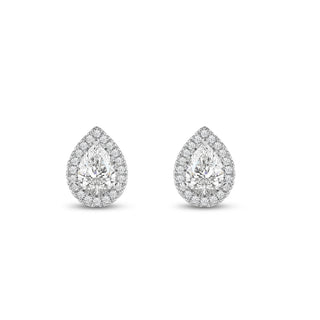 Boucles d'oreilles à tige en forme de poire avec halo de diamants et moissanite pour femmes