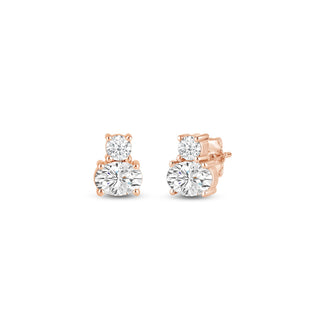 Boucles d'oreilles à deux pierres en diamant et moissanite à coupe ronde et ovale pour femmes