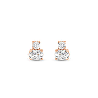 Boucles d'oreilles à deux pierres en diamant et moissanite à coupe ronde et ovale pour femmes