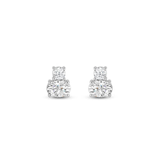 Boucles d'oreilles à deux pierres en diamant et moissanite à coupe ronde et ovale pour femmes