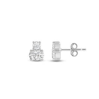 Boucles d'oreilles à deux pierres en diamant et moissanite à coupe ronde et ovale pour femmes