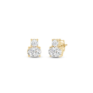 Boucles d'oreilles à deux pierres en diamant et moissanite à coupe ronde et ovale pour femmes