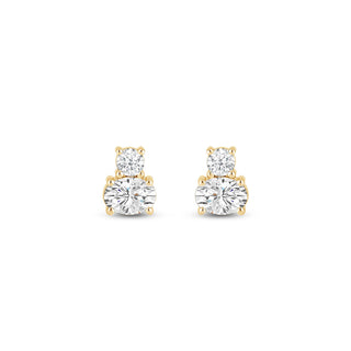 Boucles d'oreilles à deux pierres en diamant et moissanite à coupe ronde et ovale pour femmes