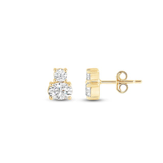 Boucles d'oreilles à deux pierres en diamant et moissanite à coupe ronde et ovale pour femmes