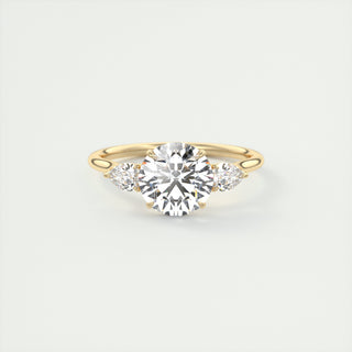 Bague de fiançailles en or jaune 14 carats avec diamants Moissanite ronds à trois pierres 2 carats pour femme