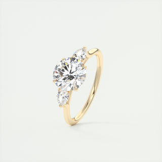 Bague de fiançailles en or jaune 14 carats avec diamants Moissanite ronds à trois pierres 2 carats pour femme