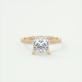 Anillo de compromiso con diamantes princesa de 1,0 a 3,0 ct con engaste pavé