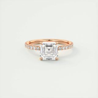 2.03 CT Asscher Cut Solitaire Pave Moissanite Engagement Ring