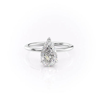 1.50-3.50 CT Pear CVD Diamond Hidden Halo Engagement Ring